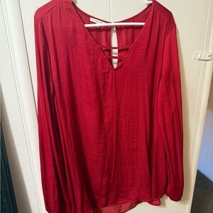 Maurices Red Long Sleeve Tie Front Blouse